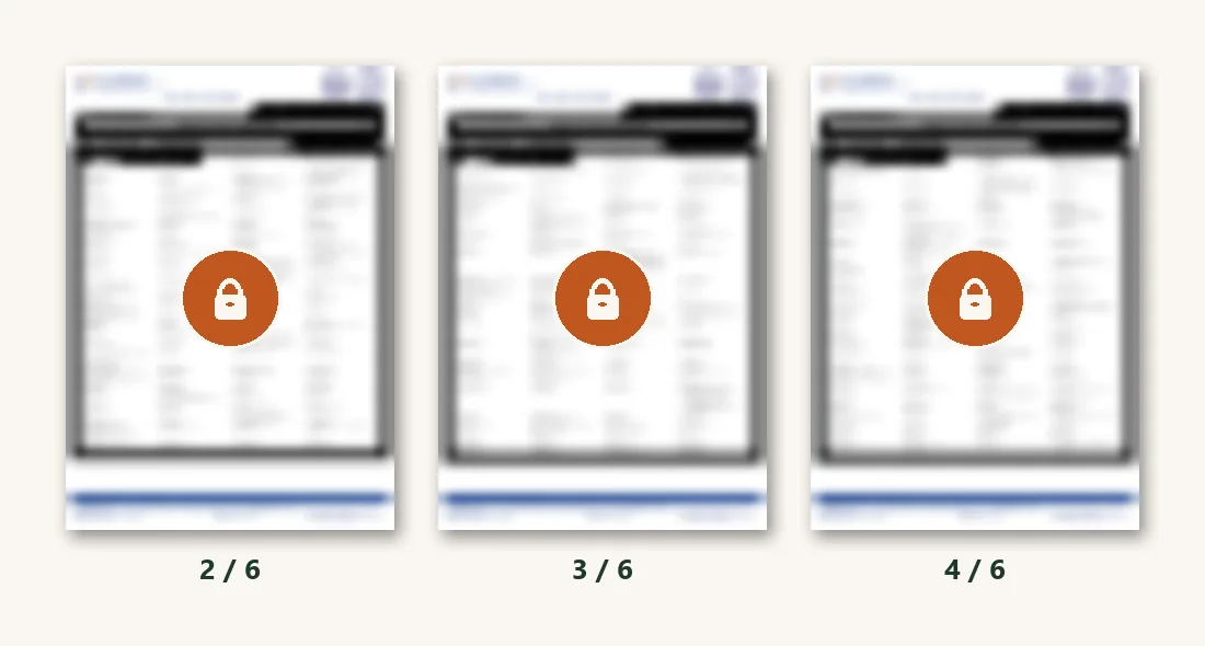 Pages 2, 3 and 4 of the 6-page Eurofins test report, blurred and locked