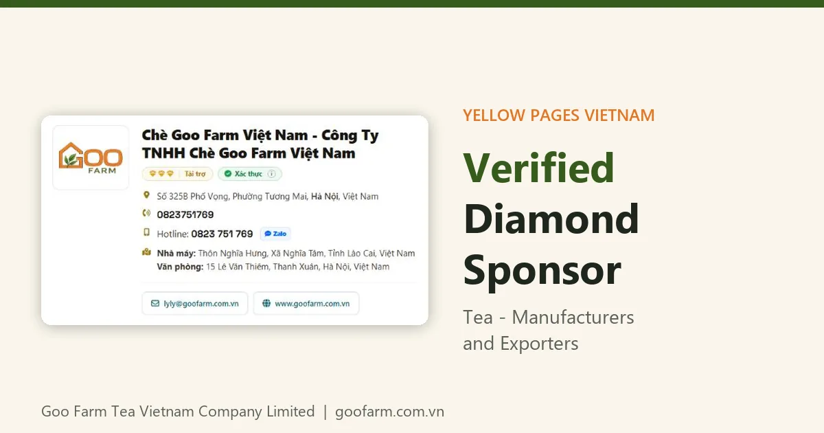 Goo Farm Tea Vietnam listing on Yellow Pages Vietnam (Trang Vang) with the Sponsor and Verified badges