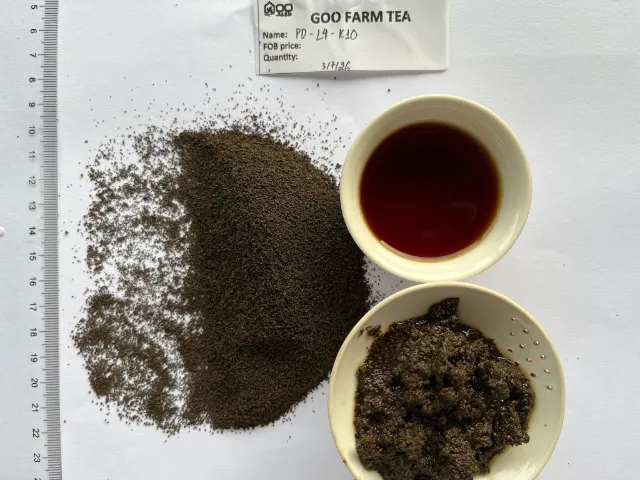BOP CTC black tea granules from Vietnam, black to dark brown, big and firm